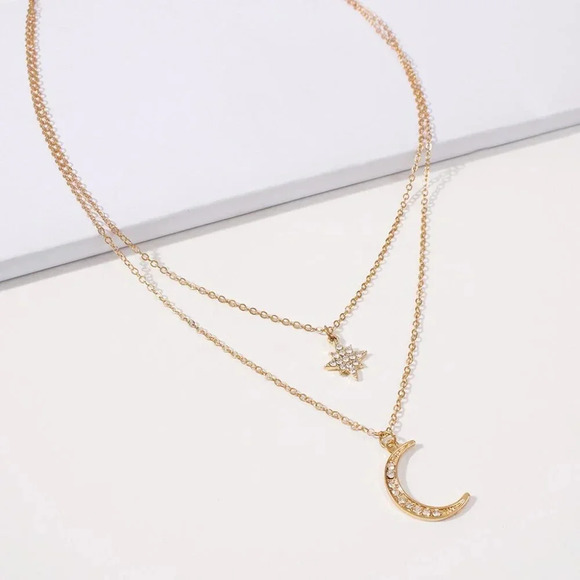 Dainty Layer Boho Gold Moon Star Necklace - Picture 5 of 5